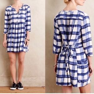 Maeve Long Sleeve Blue and White Long Sleeve Dress With Pockets Size Small